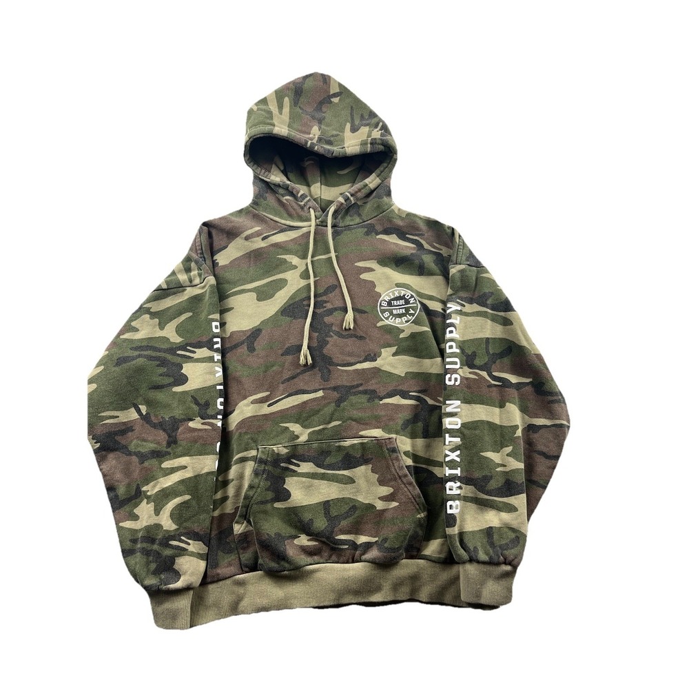 Brixton Hoodie Mens Medium‎ Green Camo Pullover Sweatshirt Woodland Camouflage